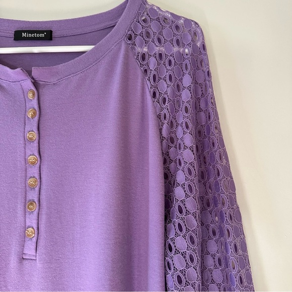 Minetom Blouse XL Lilac NWOT with Lace Sleeves - Picture 2 of 8
